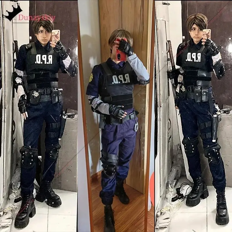 aBc01Cosplay RE2 Leon Costume Games Halloween Costumes Leon Scott Kennedy Costume Vest Coat Tops Pant Adults Disguise Outfit