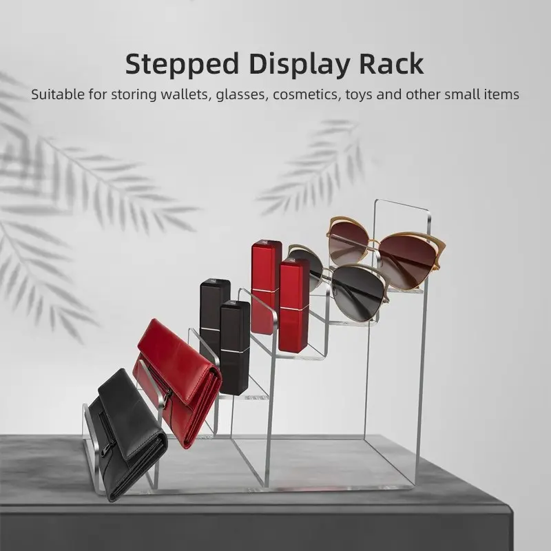 1pc Multi-Tier Wallet Display Stand, Clear Jewelry Display Stand, Vertical Card Display Rack, Durable Crystal Clear Organizer Holder, Accessory Holder, Stable Display Shelf for Wallets, Eyeglasses, Jewelry, Cosmetics, Small Accessories