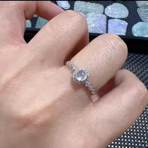 Imitation high-grade ice chalcedony open ring with ice flower pattern and full diamond inlay, fashionable and artistic trendy jewelry