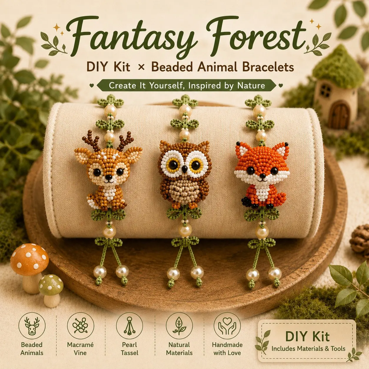 DIY Beaded Pet Bracelet Set, Rural Style 3D Animal Bracelets 3-Piece Kit, Creative Handmade Jewelry Craft, Gift for Adults & Beginners