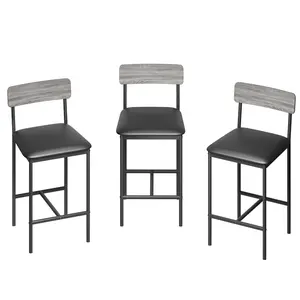 Space-Saving 3-Piece Dining Table Set for 2 – Modern Upholstered Chairs with 3 Storage Shelves – Compact Bar Table and Chairs for Apartment, Kitchen, Breakfast Nook – Grey & Gold White