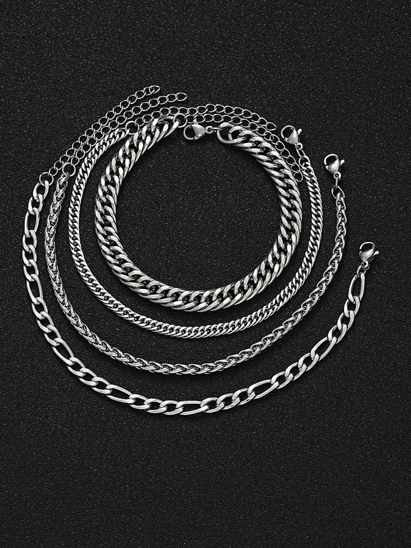 Men's Simple Plain Stainless Steel Link Chain High Quality Bracelet, Casual Fashionable Jewelry for Party, Daily Clothing Decor, Trendy All-match Elegant Jewelry Bracelet for Birthday Gift Couples Gifts, Stackable Bracelets Stack, Snake Chain Bracelet
