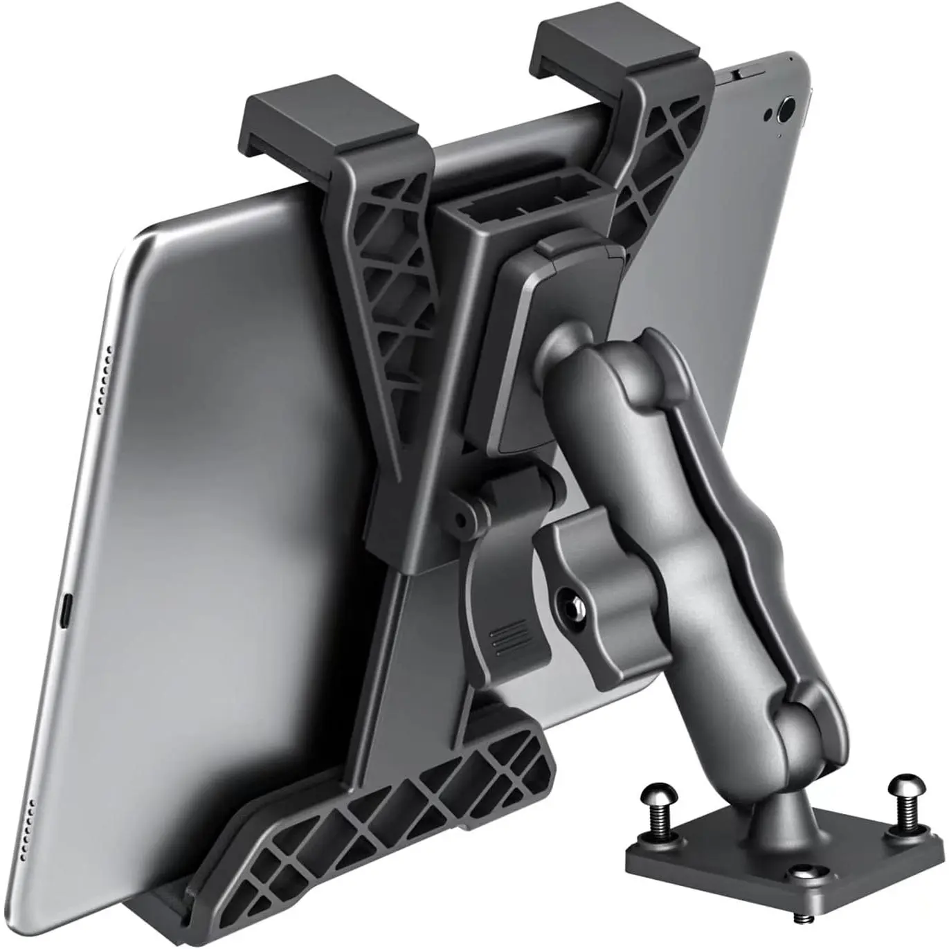 Heavy Duty Drill Base Tablet Holder Car Mount Dashboard for 7" - 11.5" Tablets, iPad/iPad Mini Samsung Galaxy, Multi-Angle, Industrial, Black