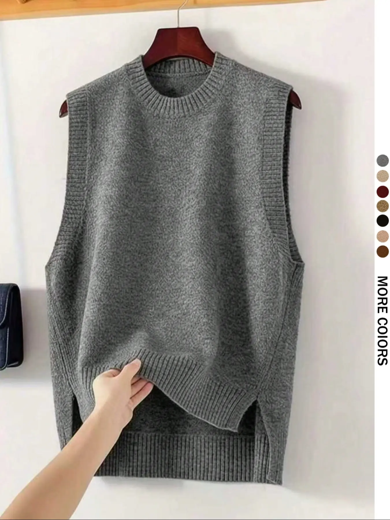 Women Sleeveless Sweater Crewneck Knitted Vest Autumn Winter Basic Everyday Vintage Elegant High-Low Hem Womenswear Knitwear Top Casual Loose Knit Pullover Sleeveless Knitted Vests