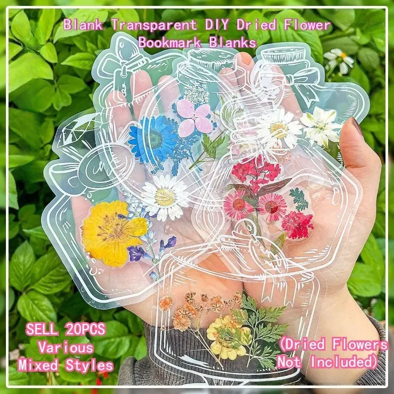 20Pcs Blank Transparent DIY Dried Flower Bookmark Blanks, Fresh Minimalist Literary INS Style, Glass-like Waterproof Translucent Material, For Custom Plant Specimen Handcraft, Lightweight, For Student Reading Mark & DIY Lovers (Dried Flowers Not Included)