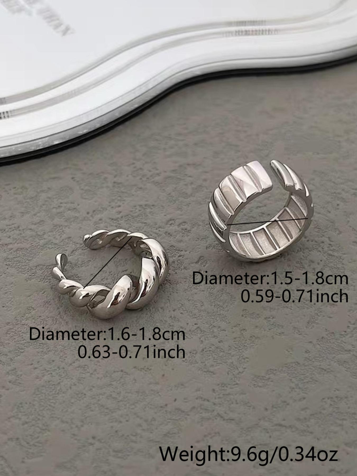 Women's Elegant Open Ring Set, French Style Metal Twisted Design, Casual Fashion Jewelry for All Seasons, 2-Piece Set, Adjustable Rings, Stacking Rings
