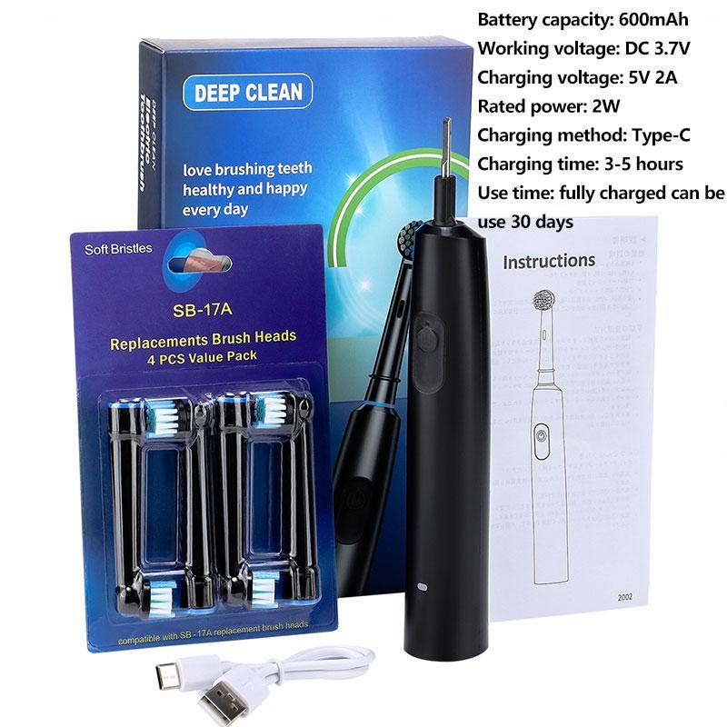 Electric Toothbrush, 1 Set Rechargeable Toothbrush with 4 Counts Replaceable Brush Heads, 5 Mode & Time Setting Intelligent Deep Cleaning Toothbrushes for Adults, Rechargeable Electronic Toothbrushes