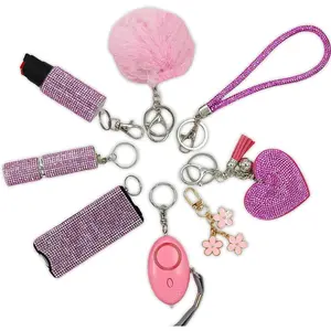 Gift Keychain Set for Women Including Wrist Strap, Heart Accessory, Petal Decor and Pom Pom