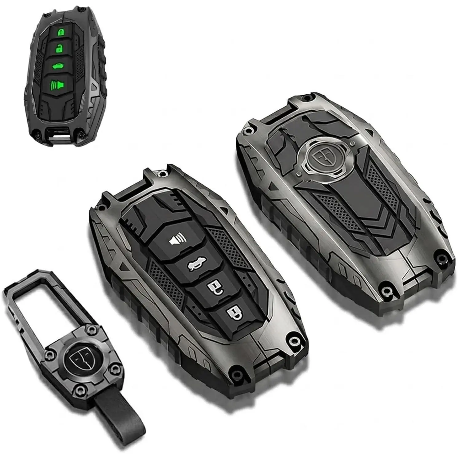 Tactical Armor Zinc Alloy Key Fob Case for Toyota Camry, Tacoma, Tundra, 4Runner (2021-2026) - Shell Cover with Glow Buttons and Keychain