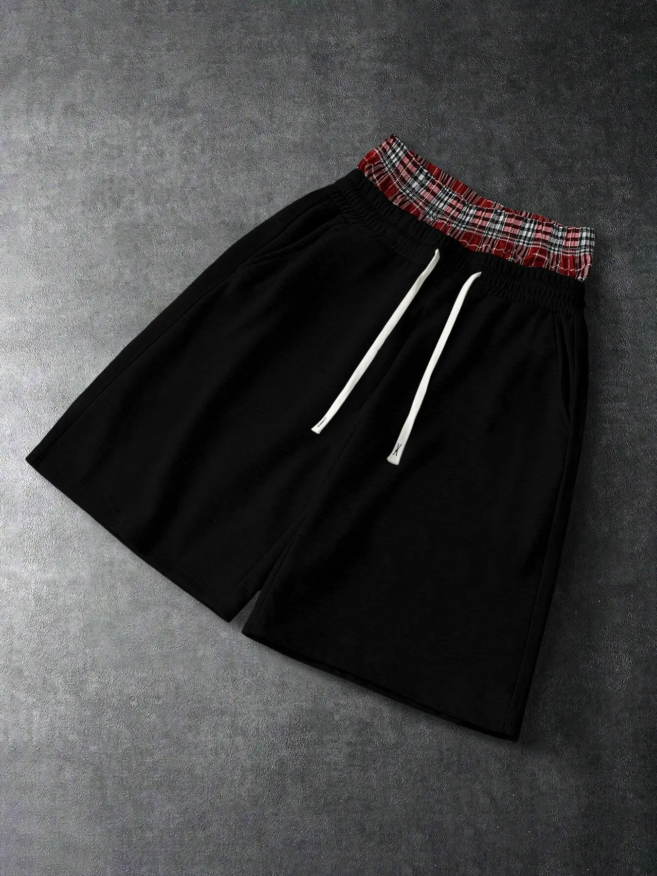 Men's Double Waist Plaid Patchwork Sweat Shorts, Vintage Wide Leg Drawstring Casual Shorts, Loose Fit Streetwear Jogger Shorts for 90s Aesthetic, Skate Style & Daily Wear