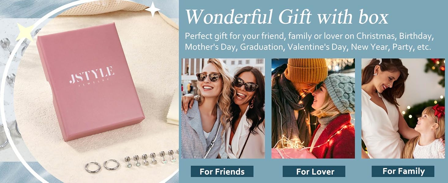 Jstyle Hypoallergenic Flat Back Stud Earrings for Women Men Surgical Stainless Steel Earrings for Sensitive Ears Small Stud Hoop Silver Gold Black Earrings Cartilage Earring Set for Multiple Piercing