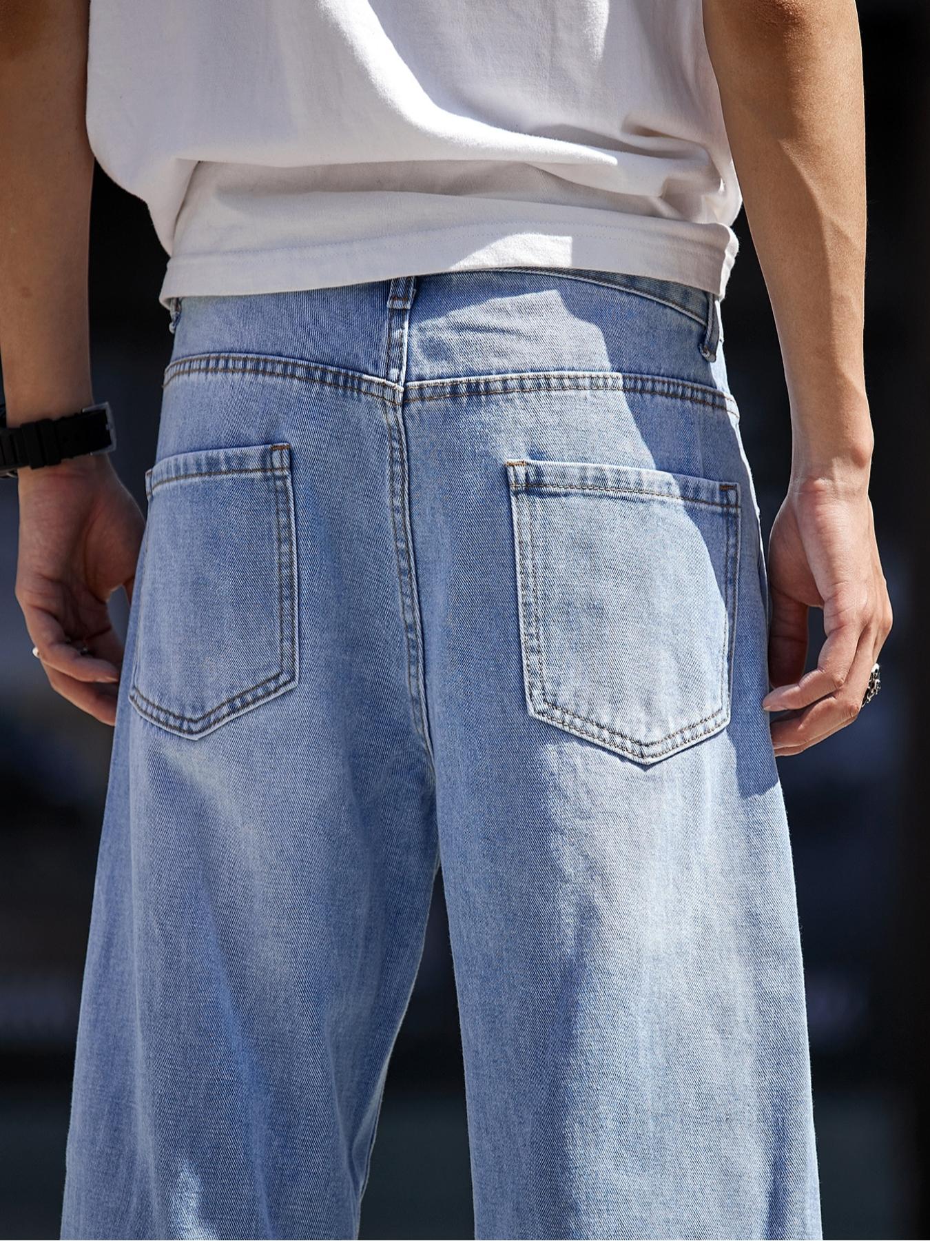 Men's Fashion Light Blue Light Wash Baggy Jeans, Menswear Retro Style Loose - Fit Denim Pants Perfect for Streetwear, Casual Daily Outfits and Urban Fashion Looks Vibe