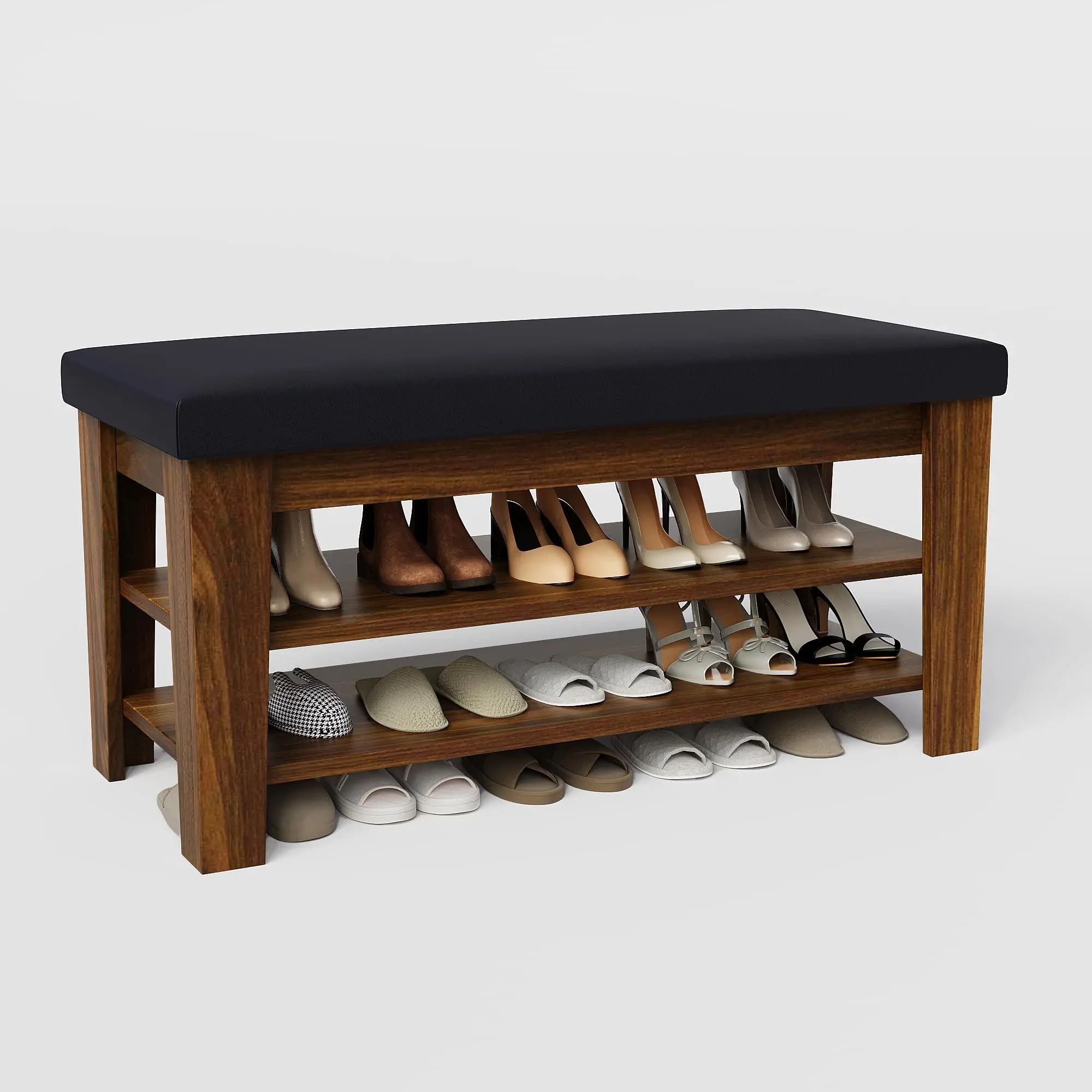 GARVEE Shoe Rack Bench 2-Tier Wood Shoe Storage Bench, Entryway Bench