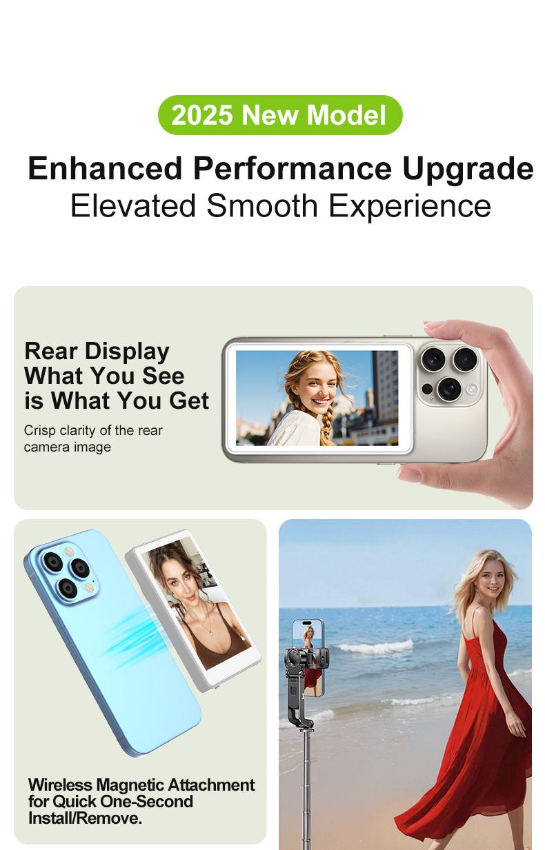 Magnetic Phone Monitor | Real-Time Selfie Screen for Rear Camera Vlogging & Live Streaming