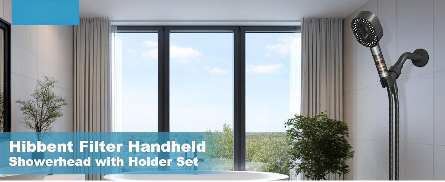 Filtered Showerhead with handheld, High Pressure 5 Sprays Handheld Shower Head with Brass Holder & 71" Metal Hose, Water Softener for Hard Water-Remove Chlorine, Reduces Dry Itchy Skin, Black