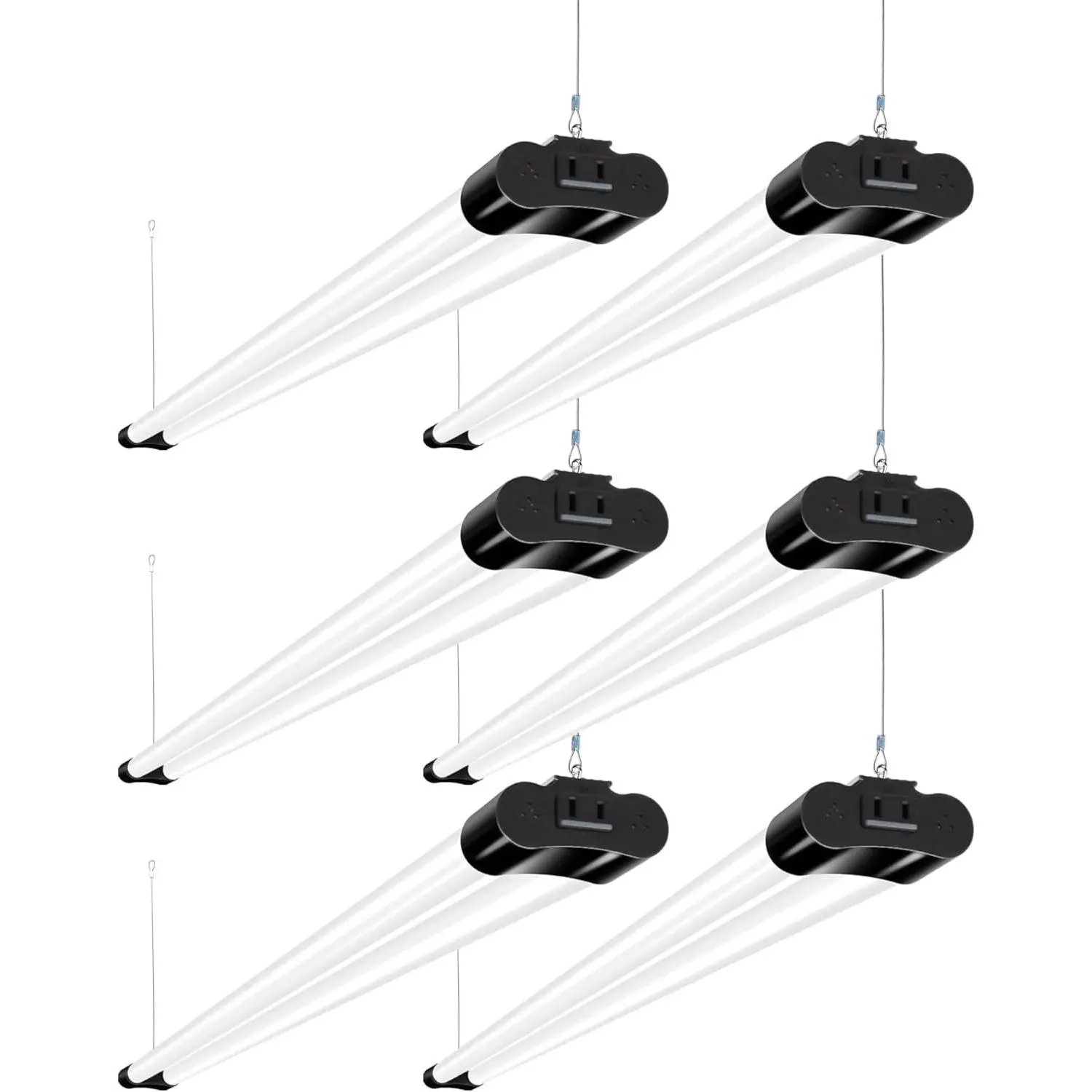 6 Pack 4FT Linkable LED Shop Light, Utility Shop Light Fixture, 4400lm, 42W [250W Equivalent], 5000K Daylight Shop Lights for Garage, Hanging or Surface Mount, with Power Cord, ETL, Black