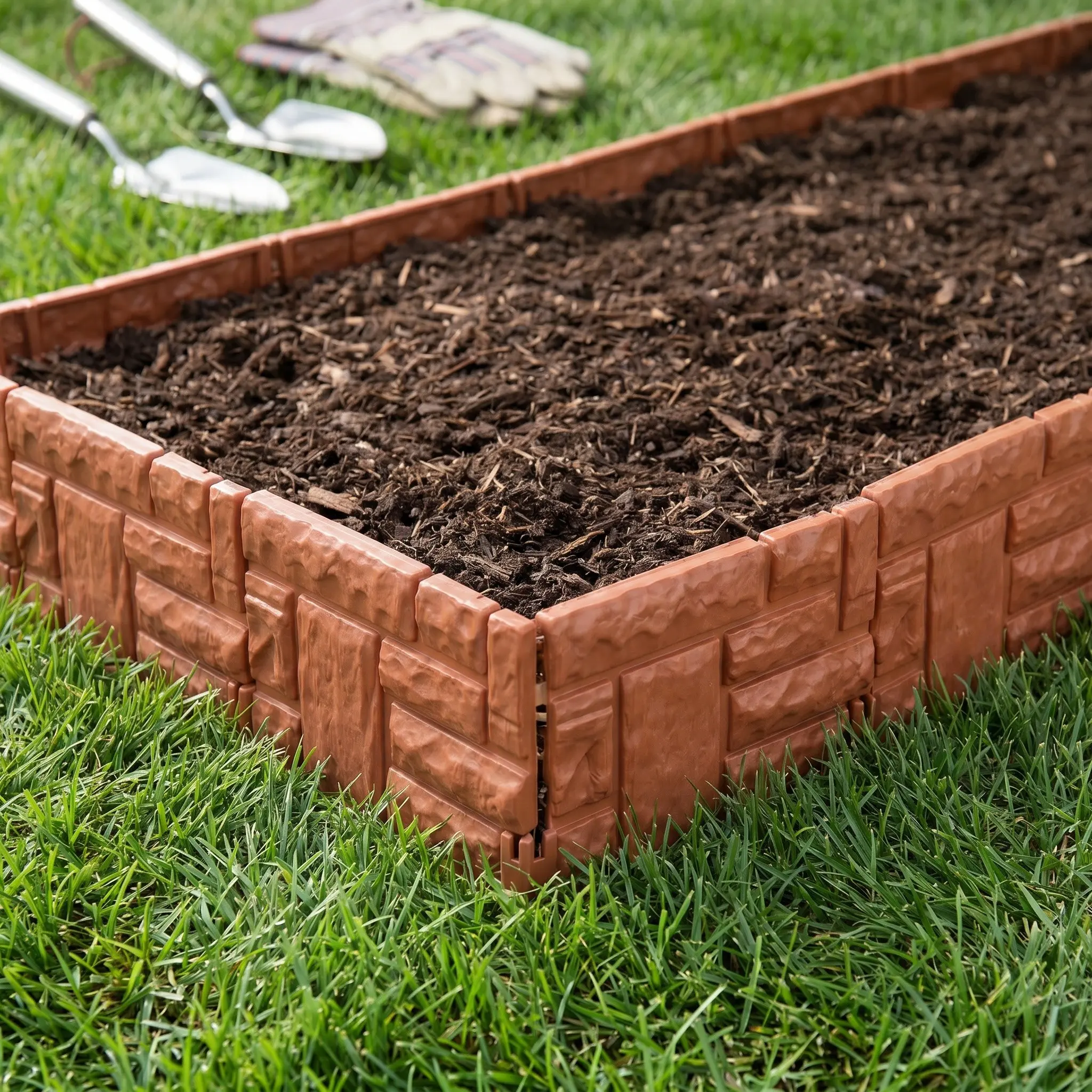 10pcs Plastic Garden Edge Border, Stone Appearance, Durable Flower Bed Frame, Yard Decoration, Ideal Garden Boundary, Garden Areas, Garden Accessories