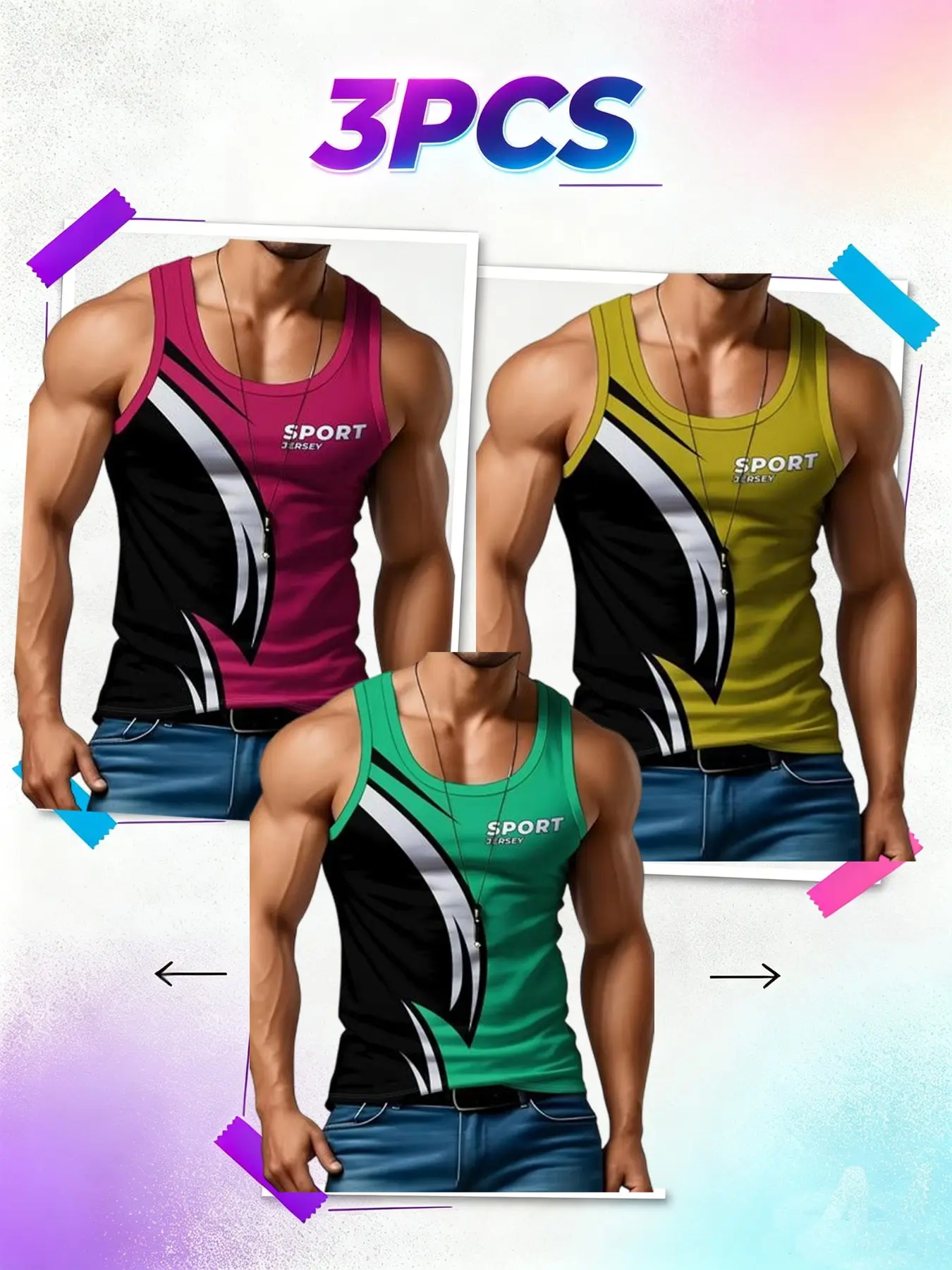 3-Pack Men's Latest Sleeveless Shirts, Fashion Print Tank Tops, Comfortable Breathable Casual Wear, Ideal for Basketball & Gym