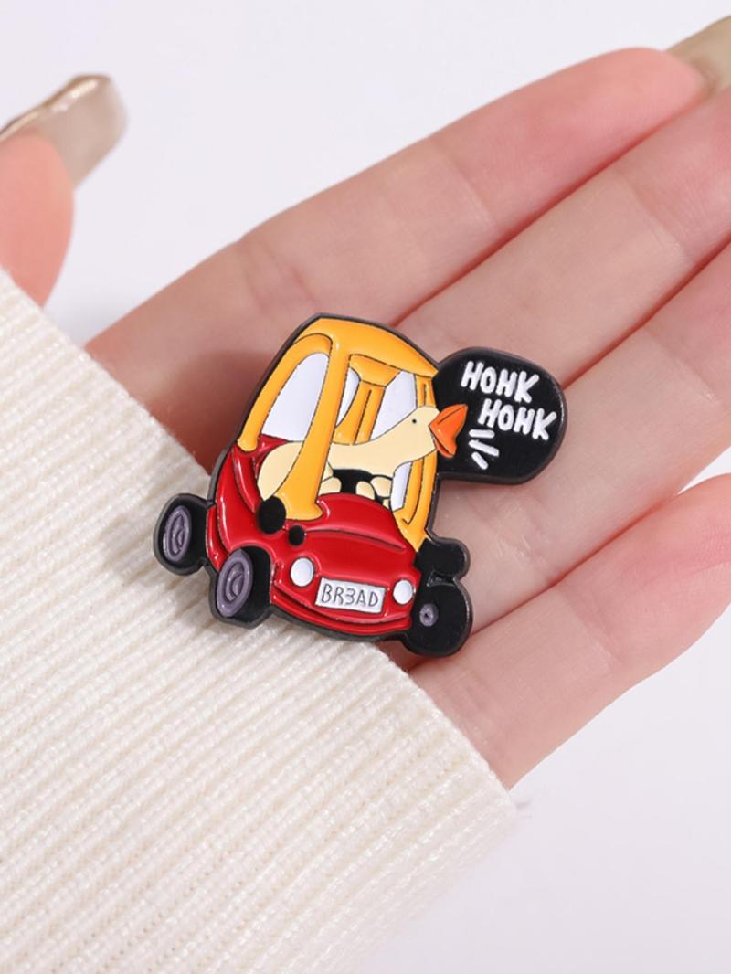 Cute Cartoon Car & Goose Design Brooch, Creative Metal Brooch with Letters Print, Fashion Accessory, Fashion Summer Charm Accessories for Men & Women