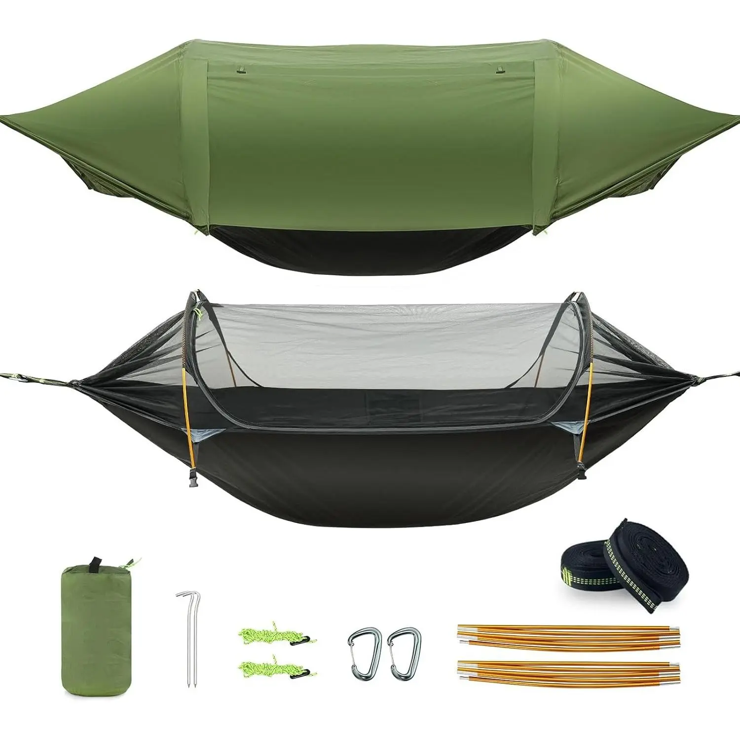 Camping Hammock Tent with Mosquito Net & RainFly, 3 in 1 Waterproof Portable Sleeping Hammock Bug Backpacker Lightweight Outdoor Gear Swing for Hiking Travel Patio Expedition(Dark Green)