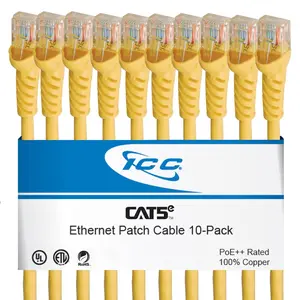 CAT5e Ethernet Patch Cord 1 FT 10-Pack, UTP 24 AWG UL Listed, PoE++ 100% Stranded Copper Snagless Patch Cable for Patch Panel to Network Switch, Data Center Office Home, 1 Feet Yellow