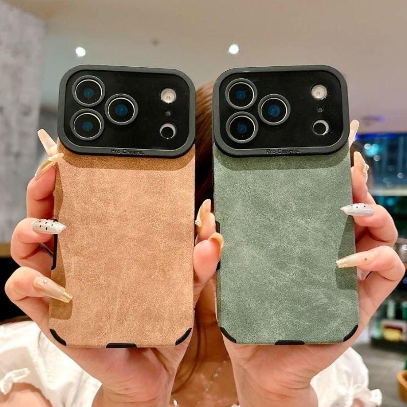 Luxurious Soft-Touch Matte Faux Leather Phone Case Bundle for iPhone 17 16 15 14 Plus 13 12 11 Pro Max with Lens Protection Bumper Silicone Phone Cases & Shock-Absorbing Design Protective Casing, for Iphone 17 Pro Max