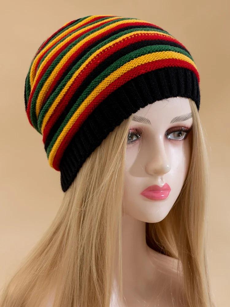 New Women Slouchy Winter Hats Keep Warm Beanie Hat Striped Design Casual Knitted Cap