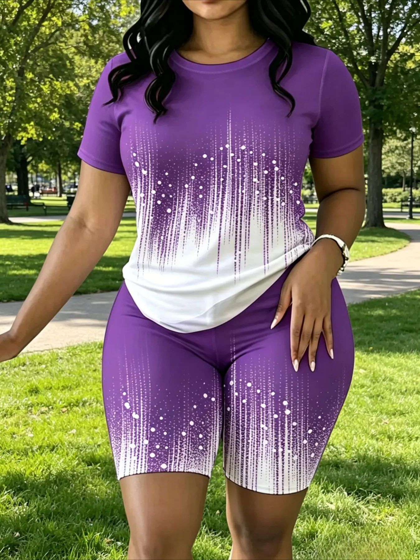 Women's Gradient Short Sleeve Fitted Pants Set, Outdoor Walking Commute Lazy Two-Piece Set, Multiple Colors, Casual Style Clothes