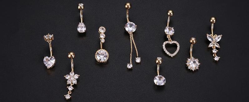 ZELORES 9/10PCS Surgical Stainless Steel Hypoallergenic Belly Button Rings with Extra Replacement Balls, Trendy Dangle Belly Button Piercing Jewelry for Women, 14G - Silver Plated/14K Gold Plated/Rose Gold Plated