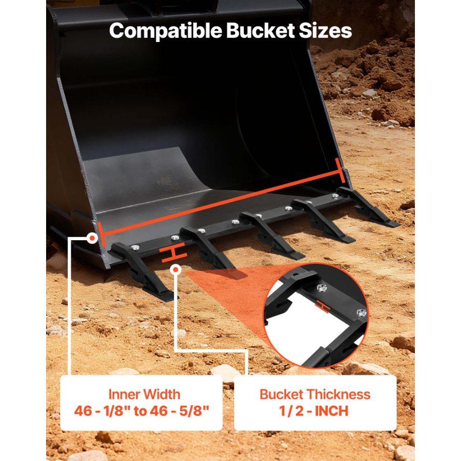 VEVOR Bucket Tooth Bar, 46 in Heavy Duty 5 Teeth Tractor Bucket Bar for Loader Tractor Loader Skidsteer, 4560 lbs Load Capacity, Bolt On Teeth Bars for Buckets Protection Efficient Soil Excavation