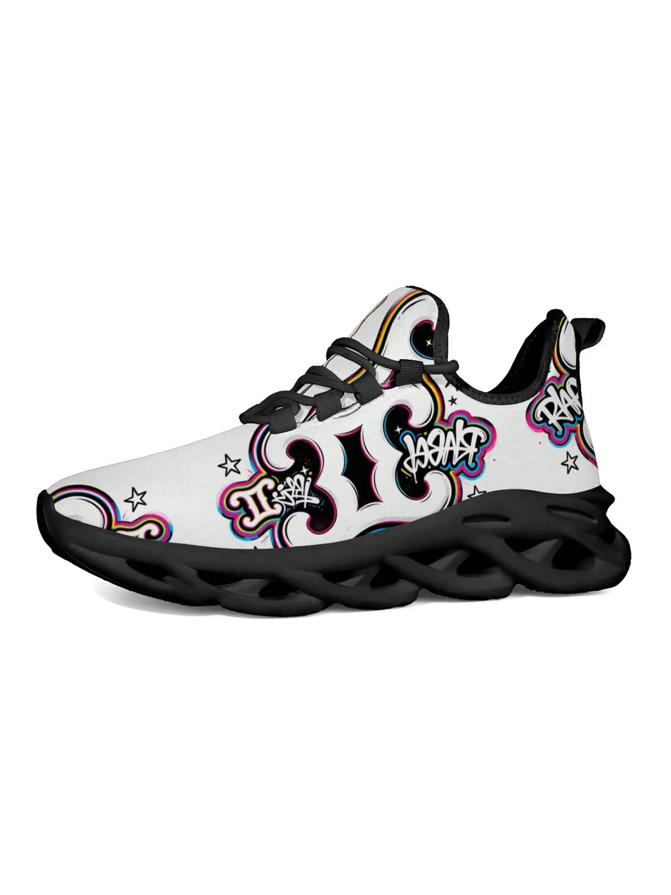 Girls' Thick Sole Sports Casual Shoes, Artistic Style, Colorful Print, and Contrast, Classic and Versatile, Fashionable Kids Footwear