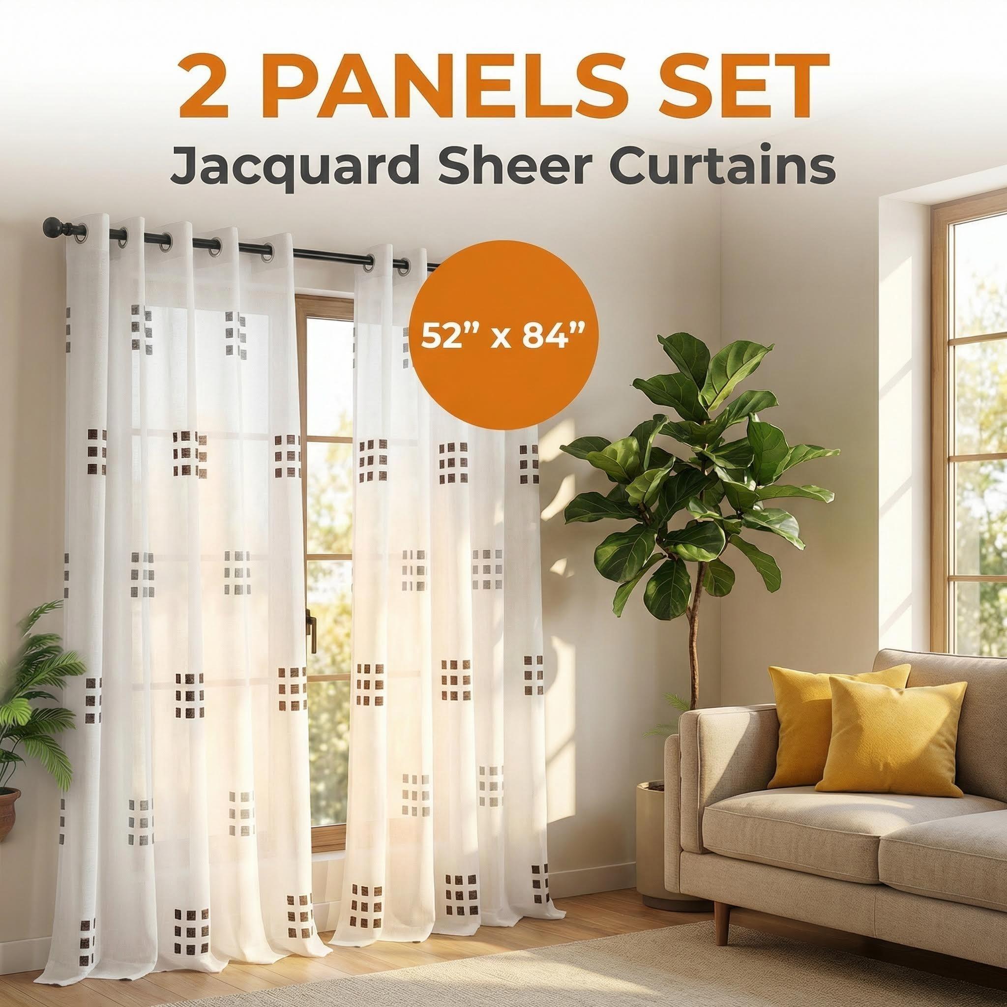 Cozy Curtain 2 Panels 52X84Inch is made of bamboo-jointed linen fabric, combined with embroidery technique, featuring a two-color nine-square pattern, with a metal ring at the head. It is easy to install, has a unique style, and is labeled as CT278.