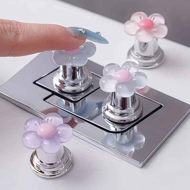 Elegant Floral Cartoon Toilet Flush Handle, Universal Toilet Tank Lever Easy Push Button, Stylish Bathroom Accessories for Modern Toilets