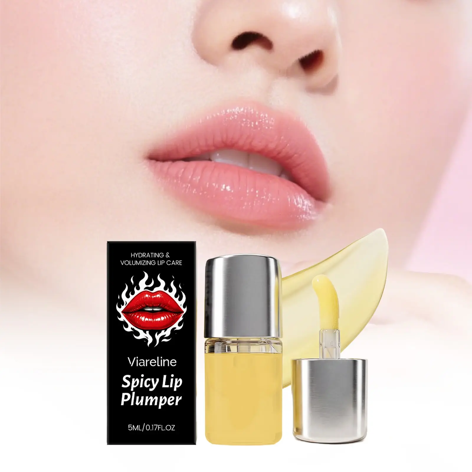 Viareline Plumping Hydrating Lip Oil, Portable Daily Lip Care, Moisturizing Soften Dry Lips, Glossy Lip Tint