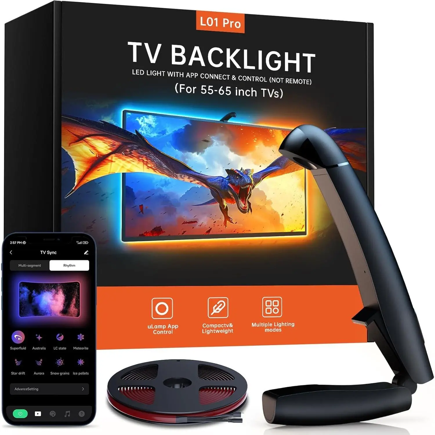 TV LED Backlight with Sensor, 14.7ft Cuttable RGB Lights that Change with TV for 55-65 Inch Screen and PC Monitor, Smart App Control, Game & Music Sync Color Changing LightGift