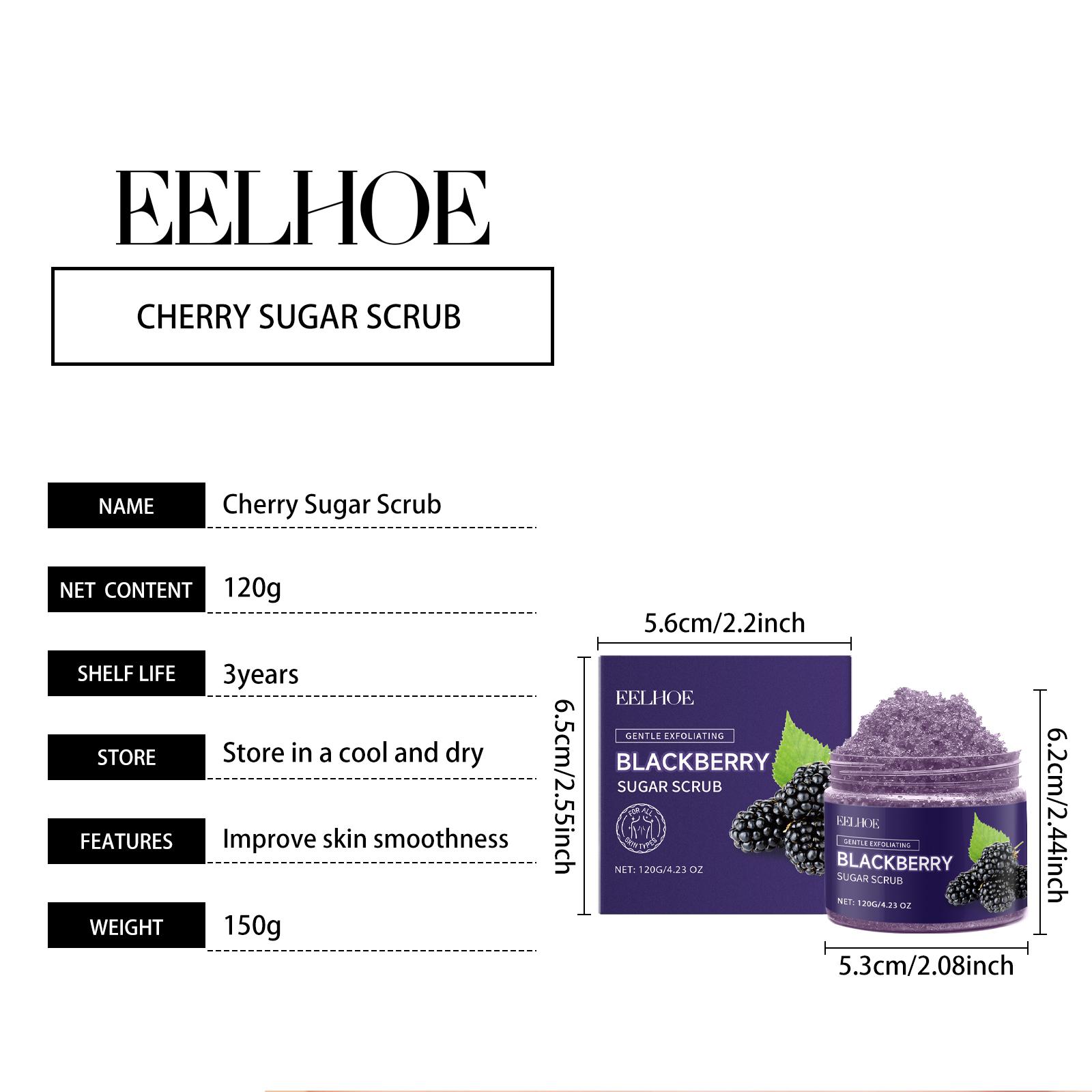 EELHOE Blackberry Sugar Body Scrub, Gentle Cleansing Exfoliating Smooth Skin Hydrating Moisturizing Scrub
