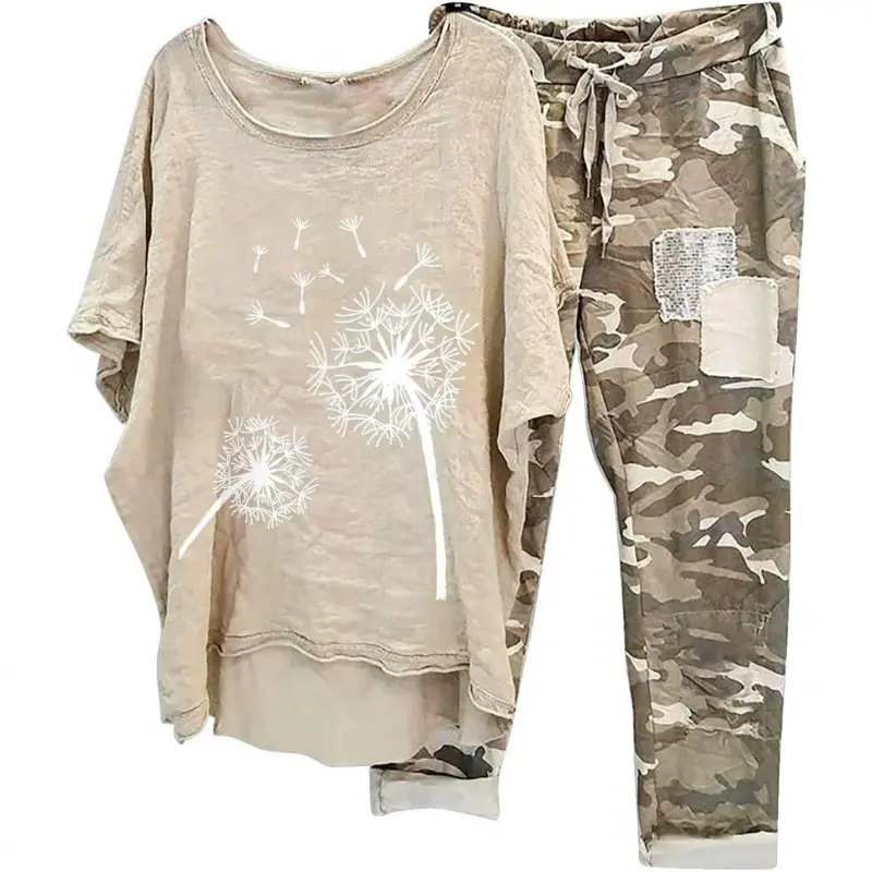 Womens Plus Size 2 Piece Travel Outfits 2025 Loose Cotton Linen Lounge Sets Summer Casual Jogger Sets Pants Suit Crewneck