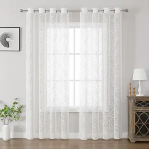 2pcs Bohemian Lace Sheer Curtains, Modern Nordic Stripe Texture, Italian Luxury Herringbone Thin Curtain, Light Filtering, Easy Care, Living Room & Bedroom Decor
