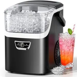 Kismile Nugget Ice Makers Countertop with Handle, Crushed Ice Ready in 5 Mins, 35lbs/Day, Self-Cleaning, Portable Ice Machine with One-Click Operation for Home/Kitchen/Party/RV/Camping