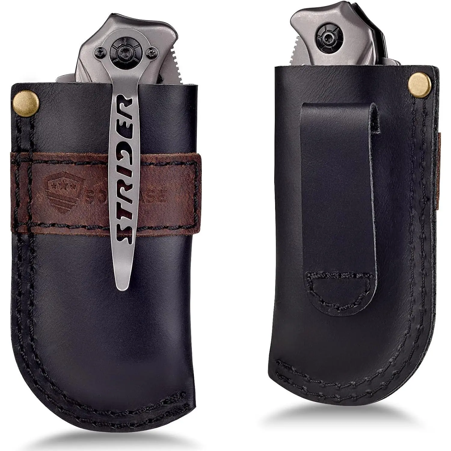 Leather Knife Sheath Belt Series - Durable, Well Made, Nice Leather, Easy and Quick Access to the Knife, Suitable for Most Folding Knives, Black