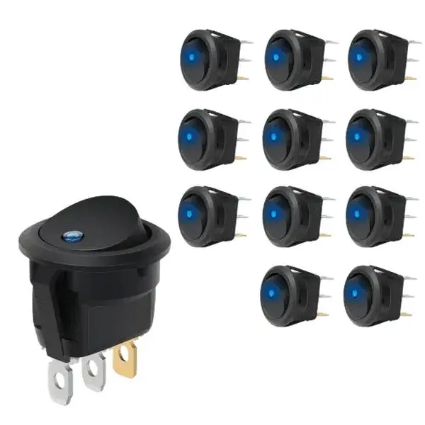 Nilight 12Pcs 12V 20A Metal Round Blue LED SPST Toggle Switches - 3rd Poles with LED, Flame-Retardant Casing, Keyhole Slot, Earth-Circuit Compatible, Safety Protection for Home Electrical Equipment Needs