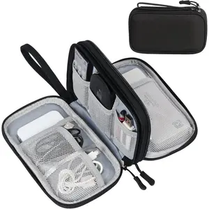 Black Travel Cable Organizer Pouch, Waterproof Double Layers Electronic Accessories Storage Bag, Portable All-in-One Carry Case for Cords, Charger, Phone, Earphone & Small Gadgets