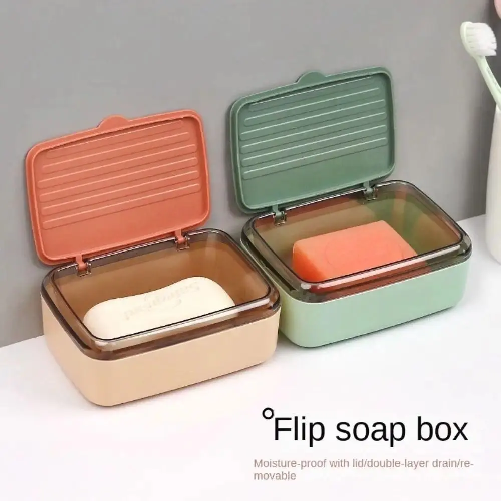 Durable Plastic Square Hollow Double-Layer Soap Box with Cover and Drain Hole, 13*9.5*5.5cm Portable Multipurpose Storage Holder for Bathroom, Home & Travel, Lid