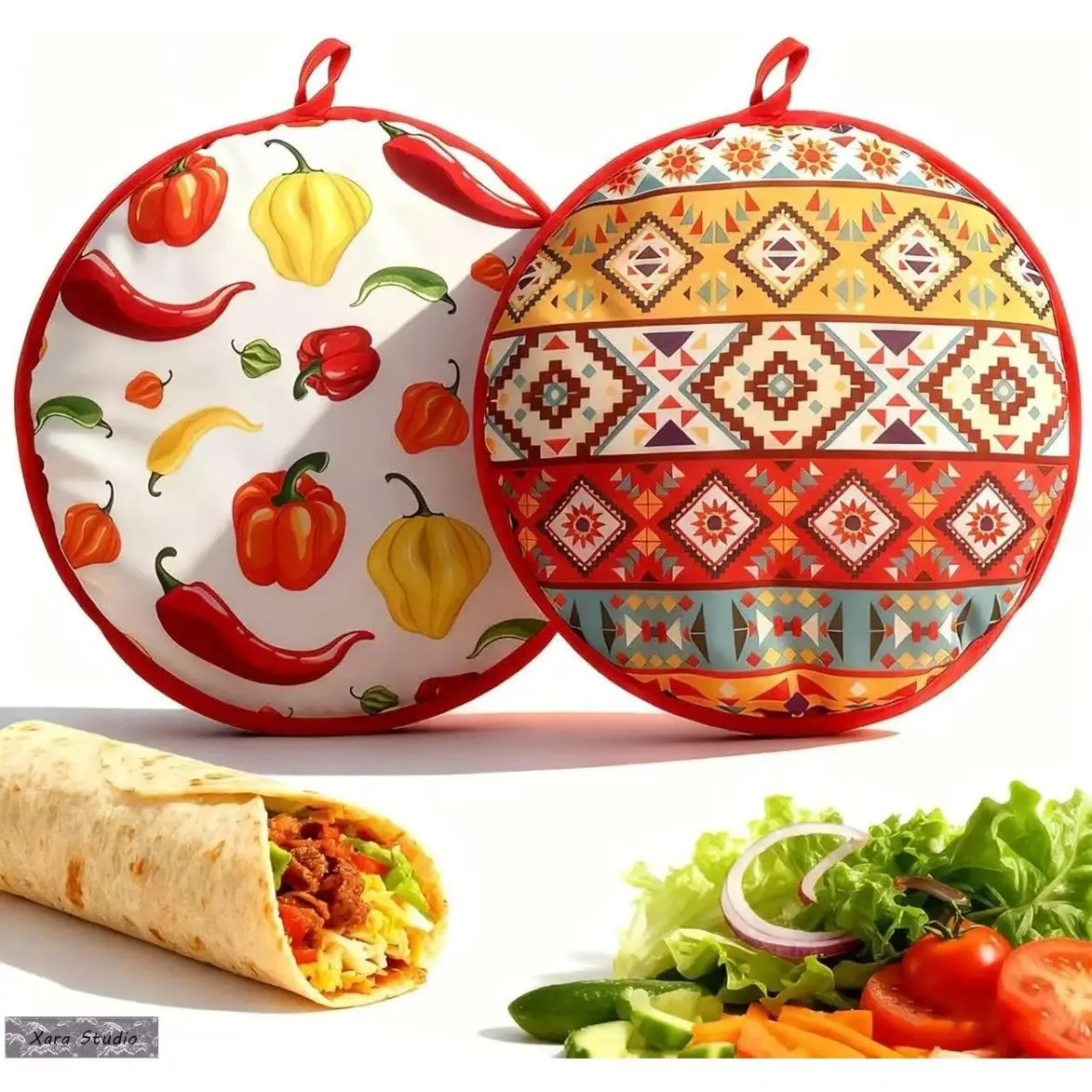 Tortilla Warmer for Microwave, Insulated Fabric Food Warmer Bag for Tortillas, Tacos, Naan & Pizza, Reusable Easy-Clean Pouch with Heat Retention, Kitchen Serving Accessory for Family Meals, Parties & BBQs