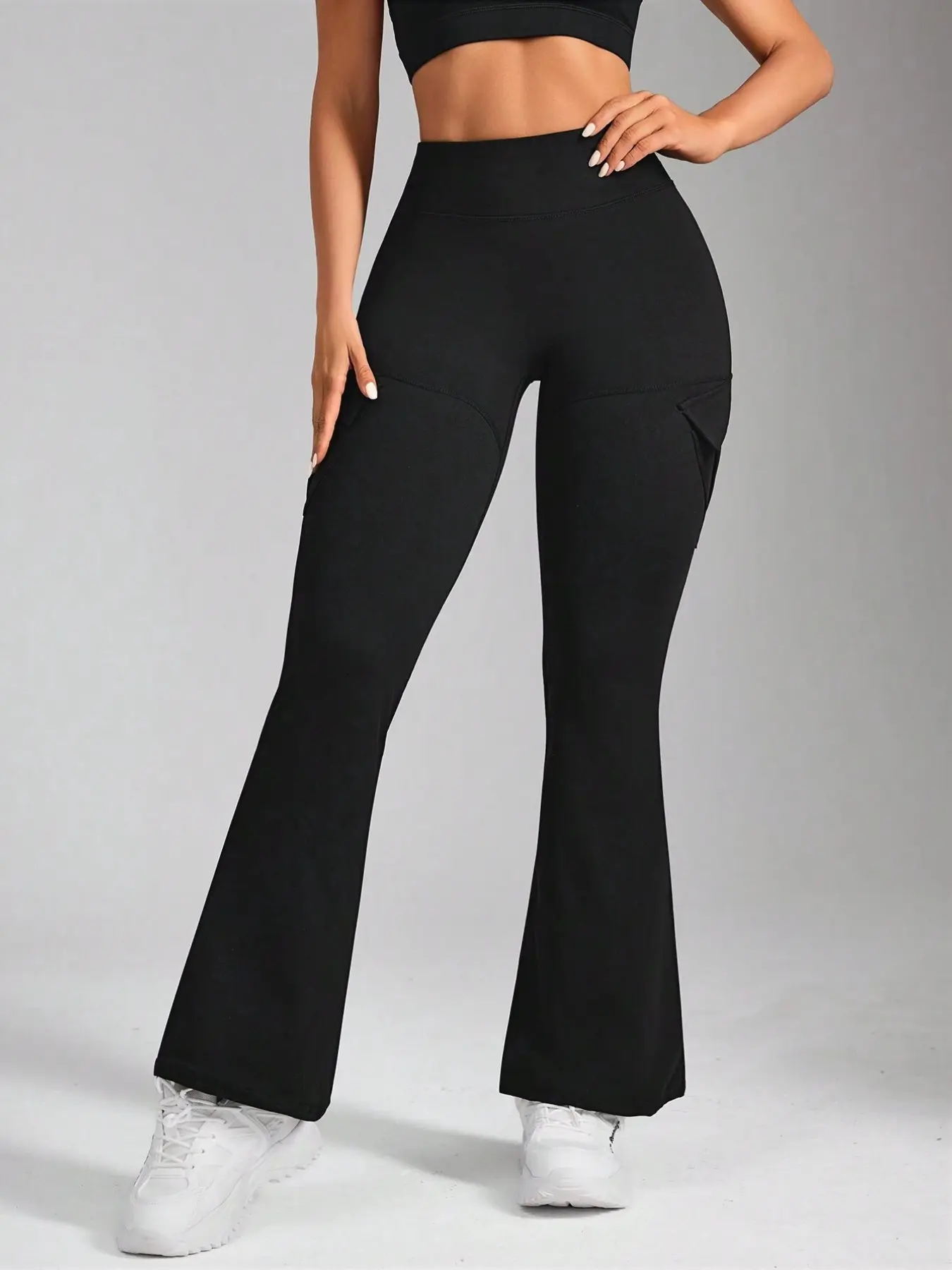 Women's High-Waisted Yoga Pants, Multi-Pocket Workwear Micro Flare, Elastic Waist, Butt Lifting, Slimming Fitness Long Pants