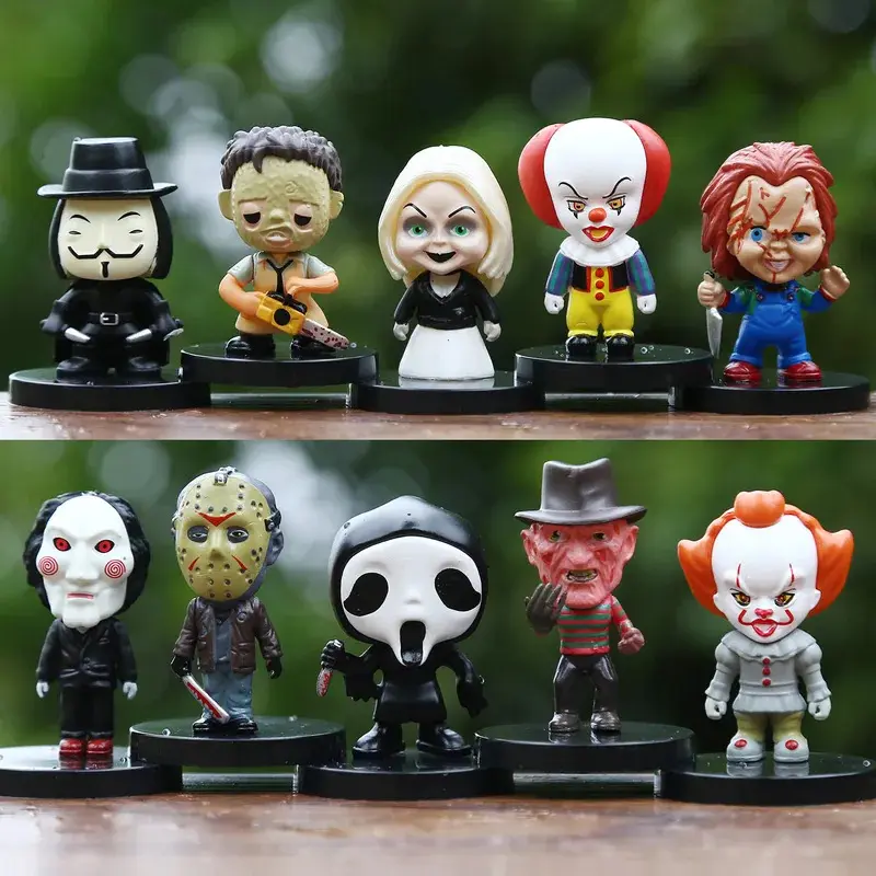 10PCS Horror Film Series Jason Freddy Clown Miniature Replica Horror Action Figures, PVC-Free Adult Collectibles Collectible Set, Halloween Gift Toys for All Seasons