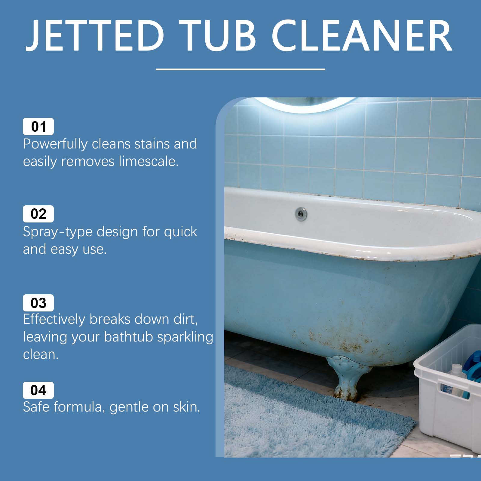 Jakehoe Jetted Bathtub Cleaning Tablets Deeply cleans, removes dirt, and restores a clean, shiny surface, eliminating scale and stains