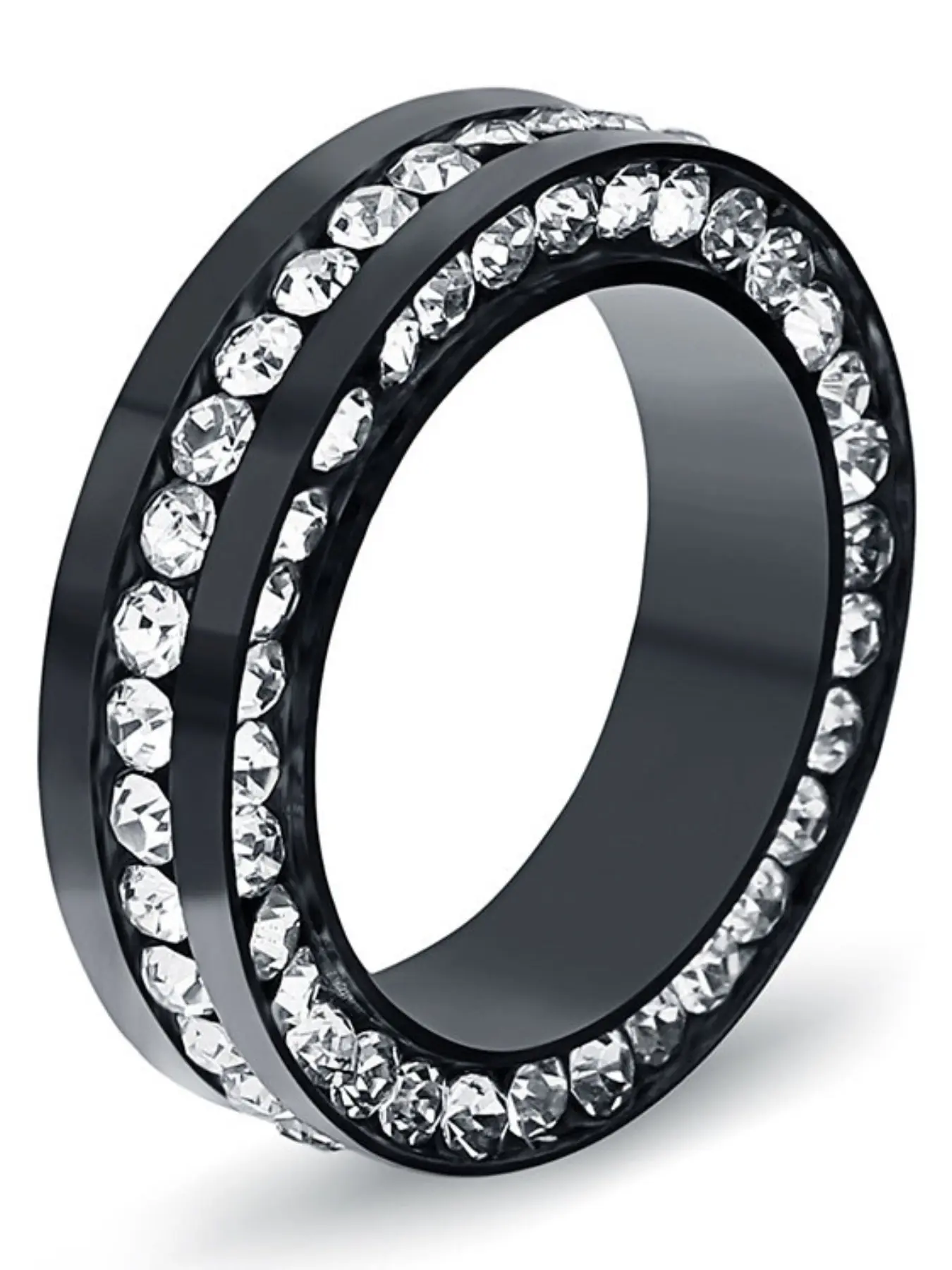 Fashion 6mm Three-Sided Rhinestone Stainless Steel Couple Ring, Versatile Titanium Steel Band, Unique Personality Jewelry, Love Ring