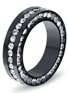 Fashion 6mm Three-Sided Rhinestone Stainless Steel Couple Ring, Versatile Titanium Steel Band, Unique Personality Jewelry