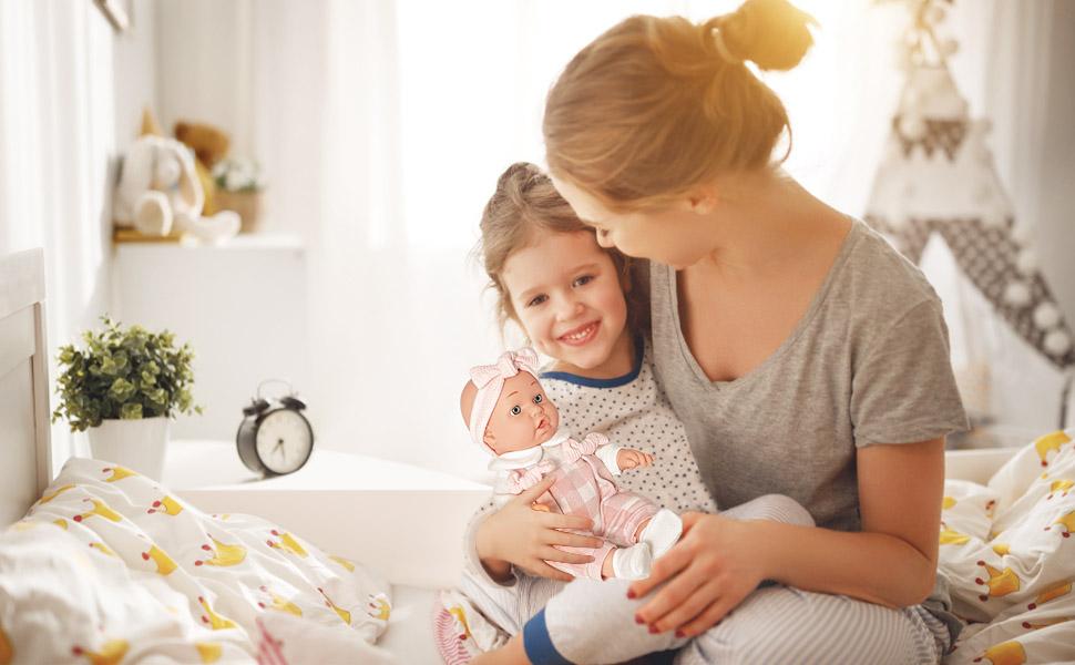 12'' Baby Doll in Gift Box with Pink Cloths, Pacifier, 13''x13'' Microfabric Blanket, and Feeding Bottle. Gift Idea for Ages 3+